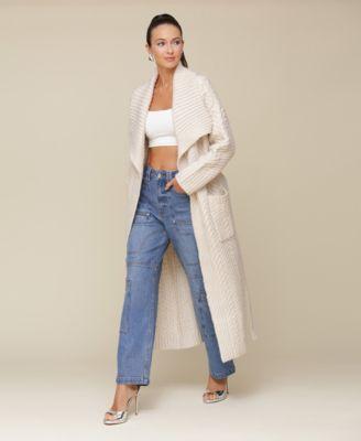 avec les filles open front duster sweater coat straight leg carpenter jeans