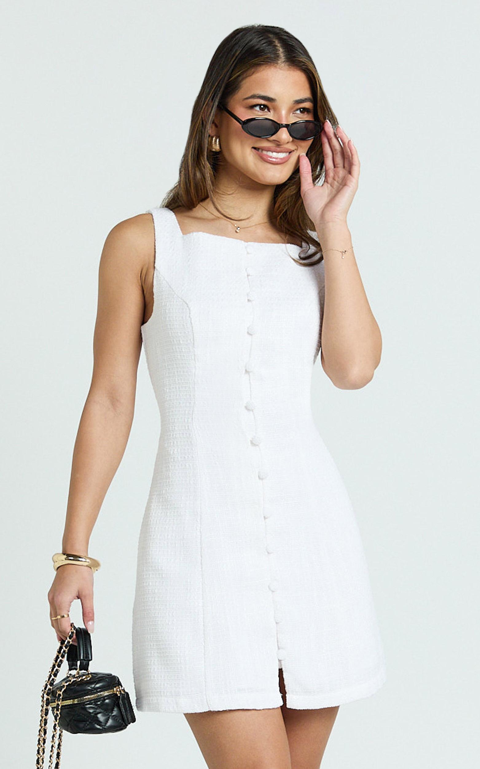 aveline mini dress - structured button front dress in white