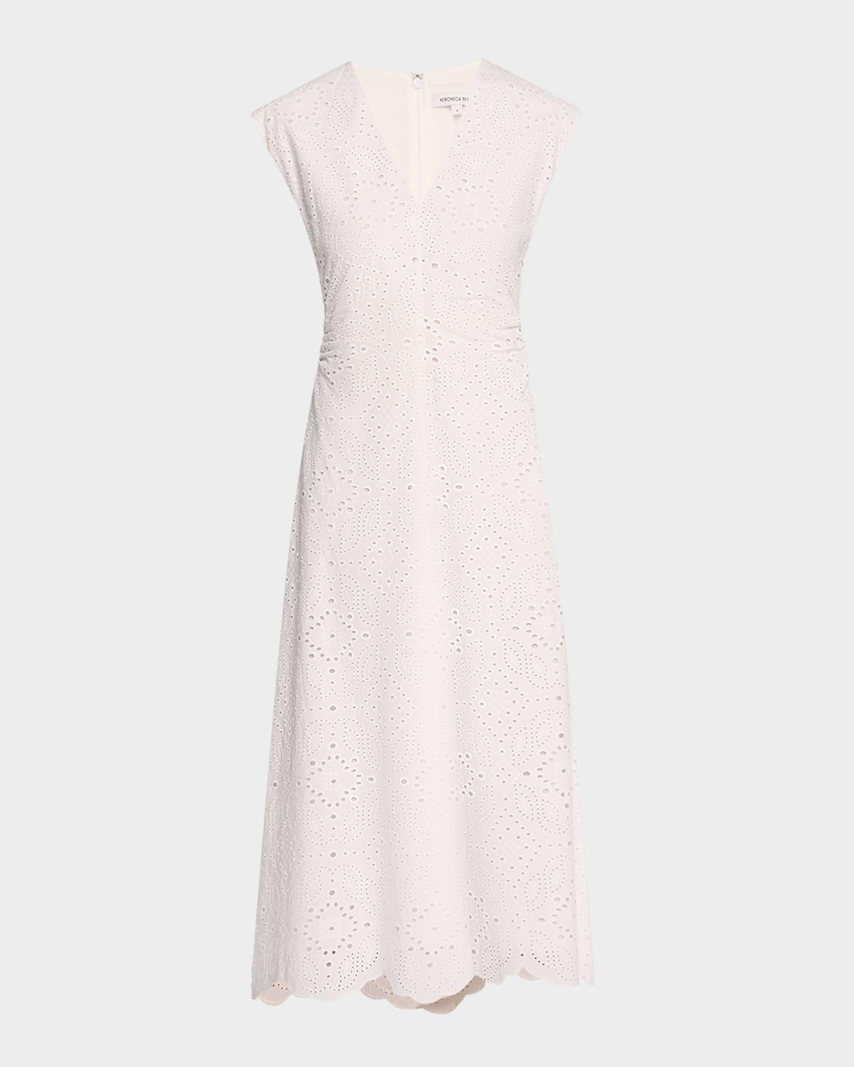 aven eyelet a-line midi dress