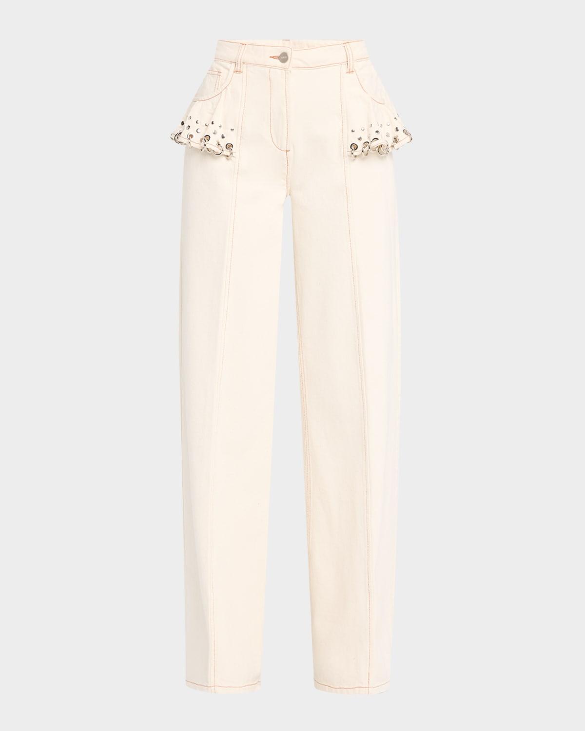 avery ruffled jeans with rings