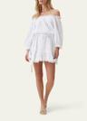 avi eyelet off-shoulder mini dress