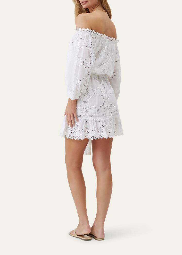 avi eyelet off-shoulder mini dress