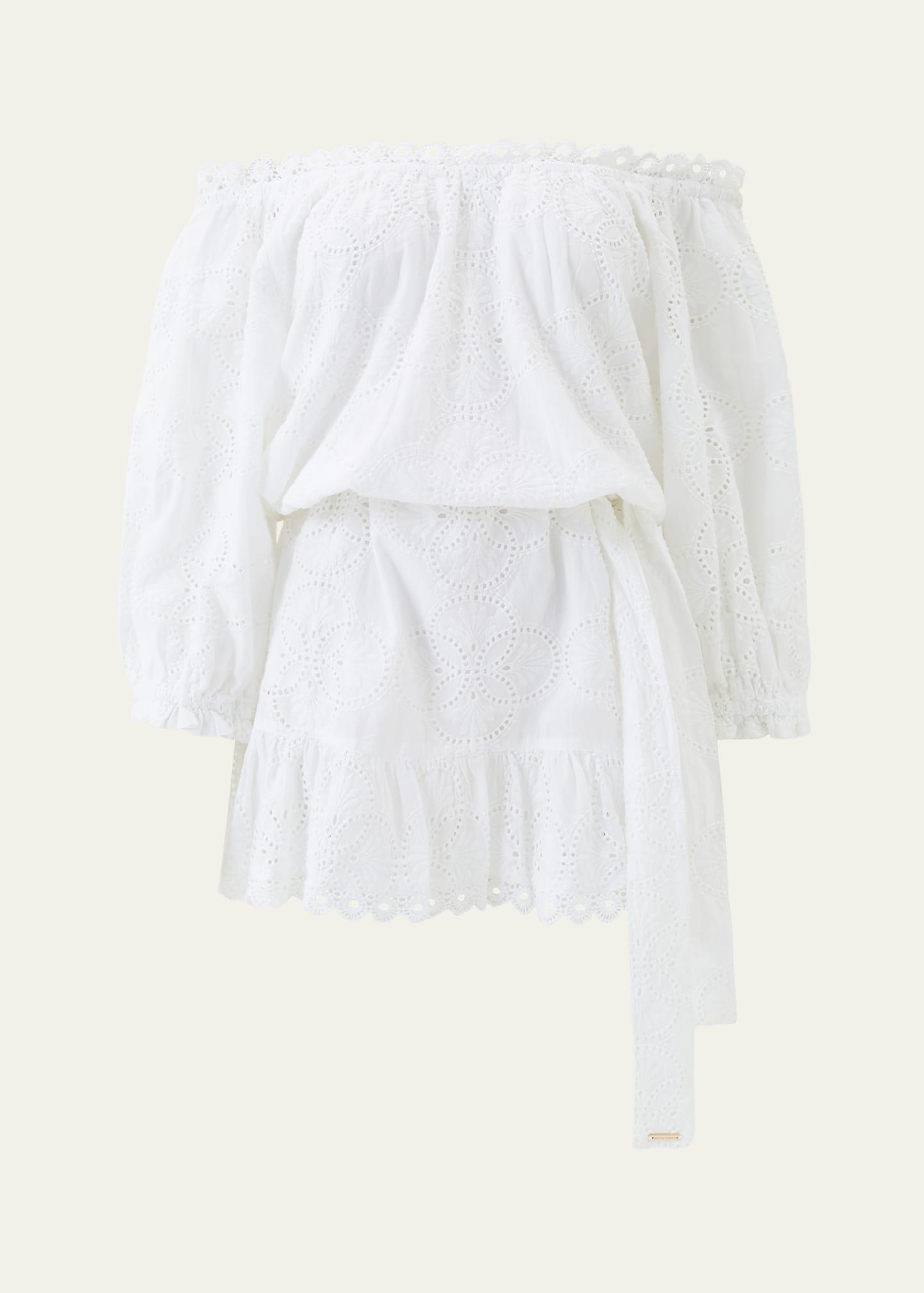 avi eyelet off-shoulder mini dress
