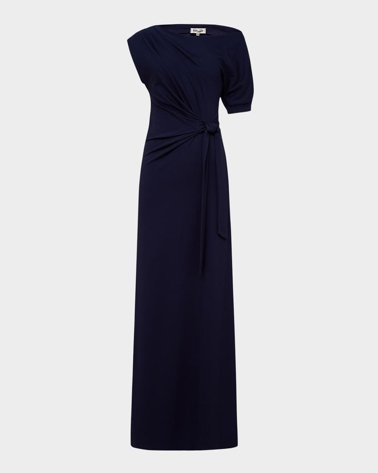 avi one-shoulder column gown