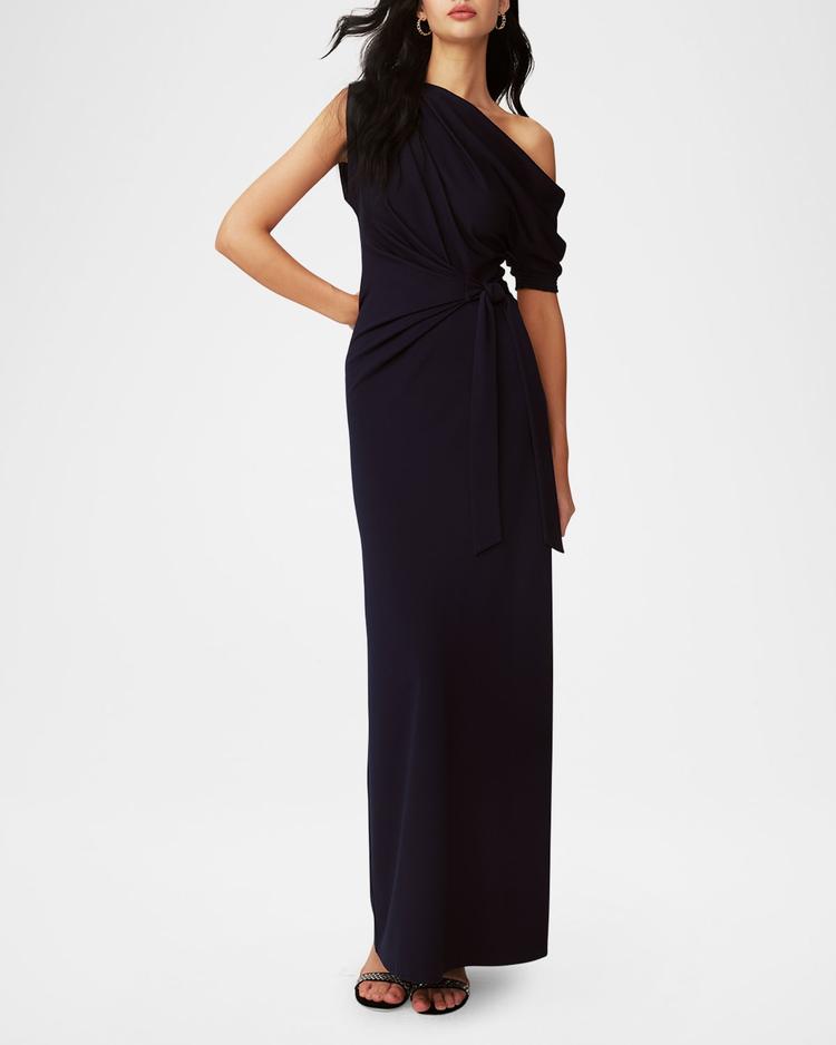 avi one-shoulder column gown