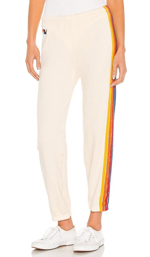 aviator nation 5 stripe sweatpant in ivory.