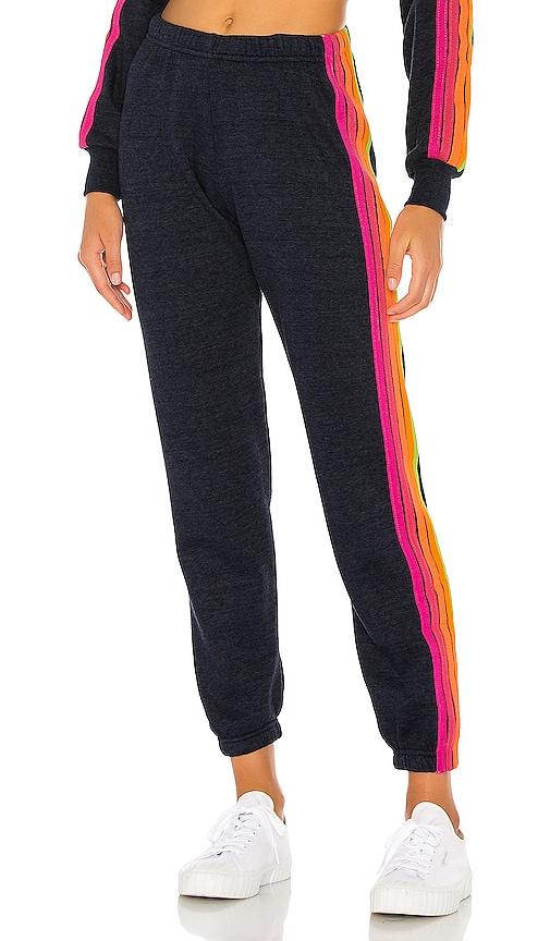 aviator nation 5 stripe sweatpants in navy.