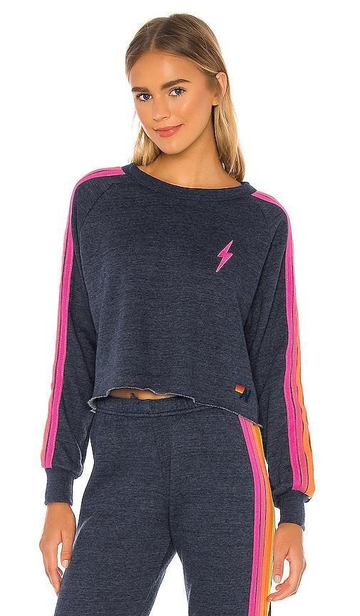 aviator nation bolt cropped classic crewneck in navy.
