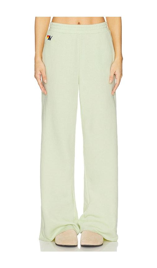 aviator nation wide leg pocket sweatpant in green.