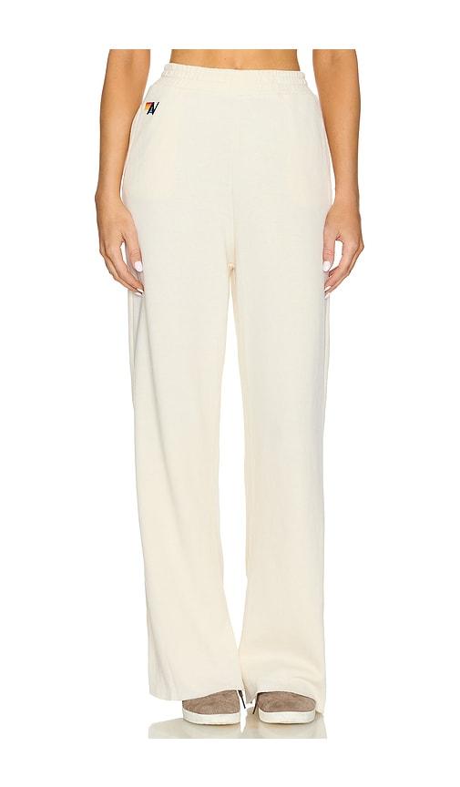 aviator nation wide leg womens pocket sweatpants in cream.