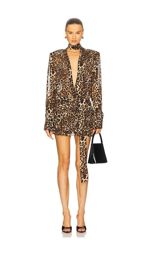 awave studio mini dress with shawl in brown.