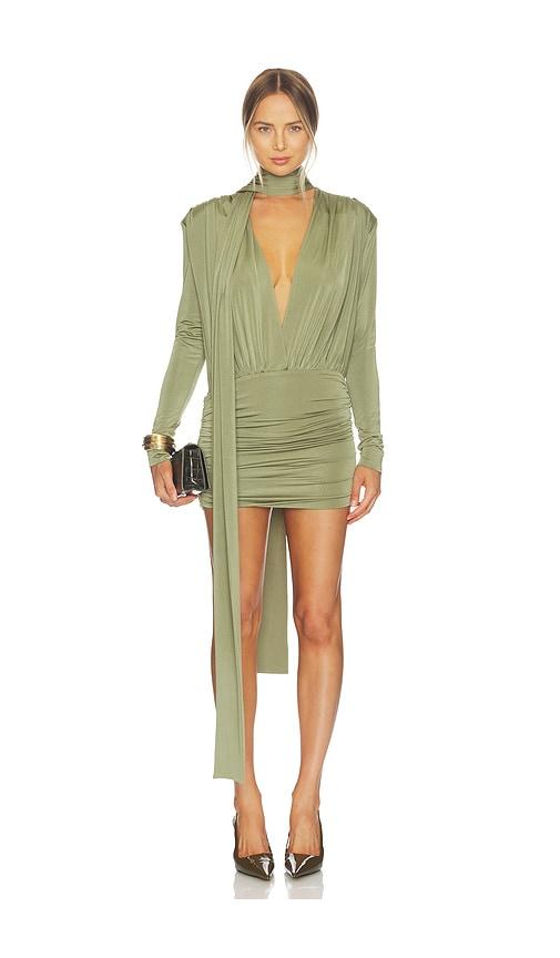 awave studio mini long sleeve dress in army.