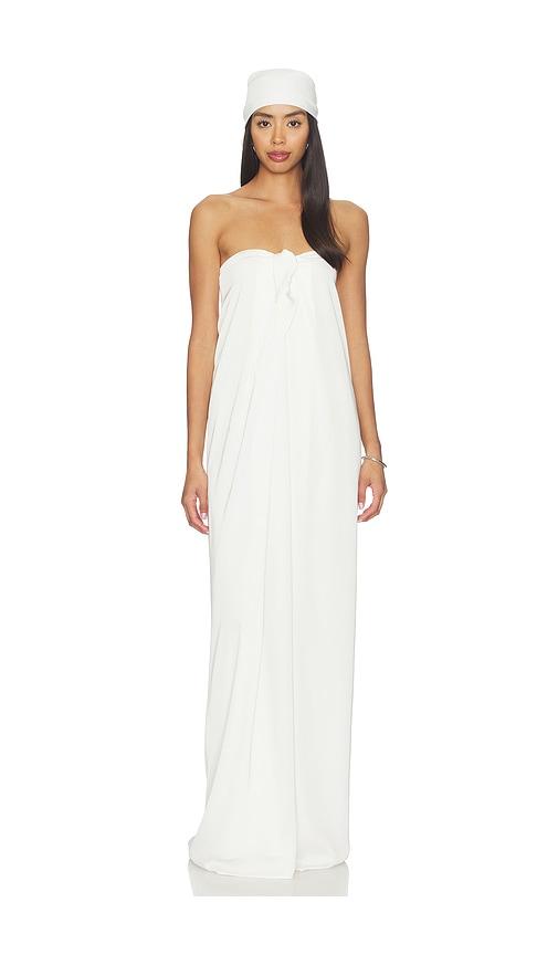 awave studio strapless maxi dress in white.