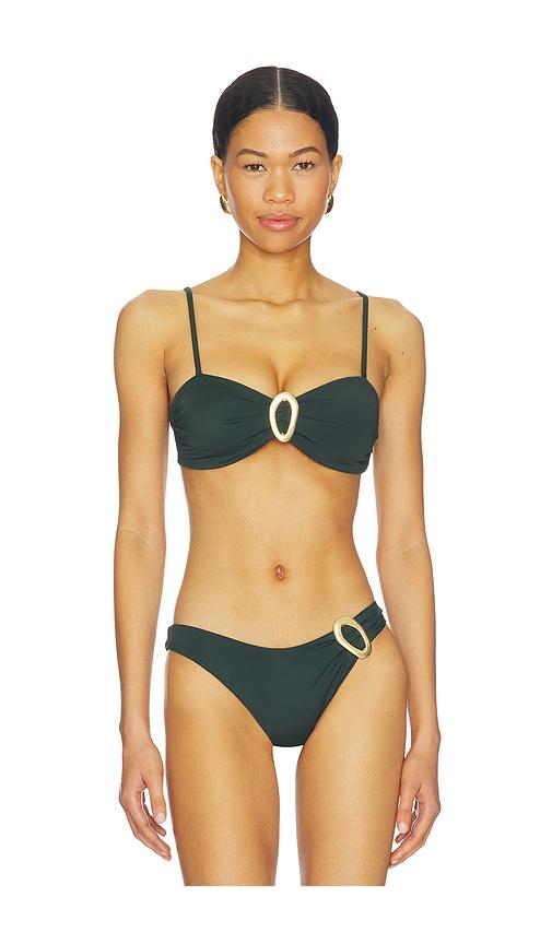 away that day cabo verde bikini top in dark green.