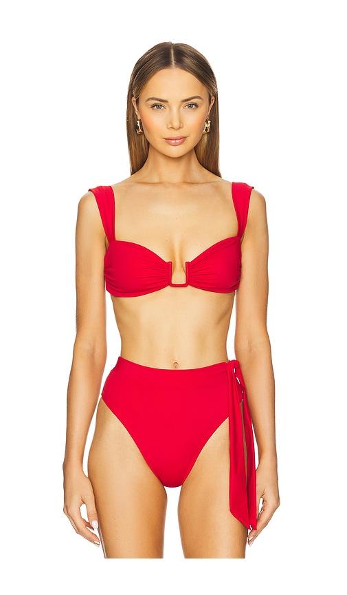 away that day cannes bikini top in red.