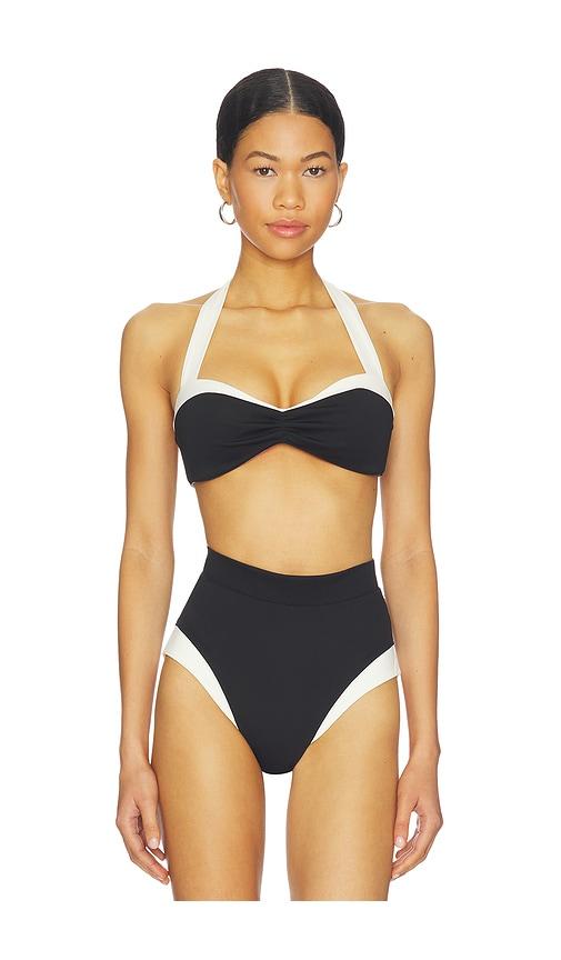 away that day cote d'azur bikini top in black,ivory.