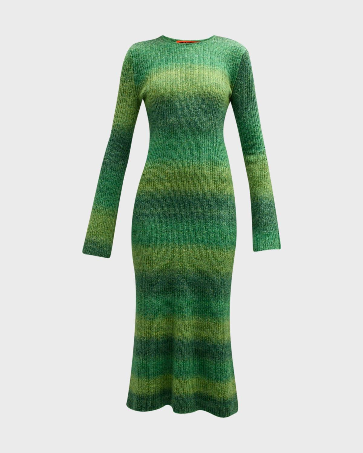 axon stripe long-sleeve midi sweater dress
