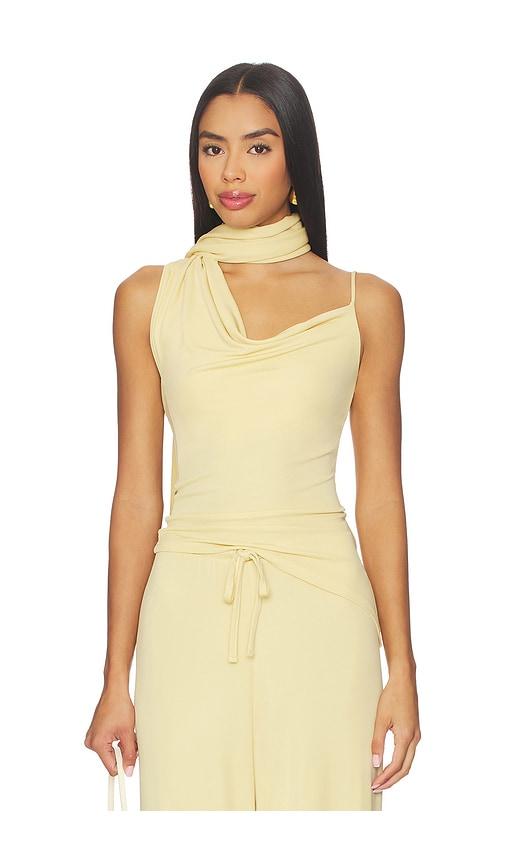 aya muse asymmetrical scarf tank top in yellow.