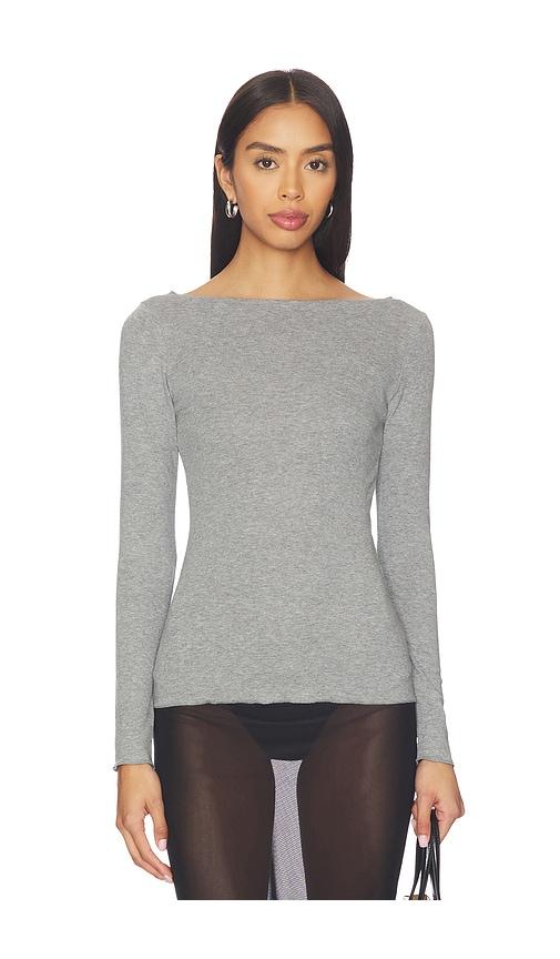 aya muse boatneck long sleeve tee in grey.
