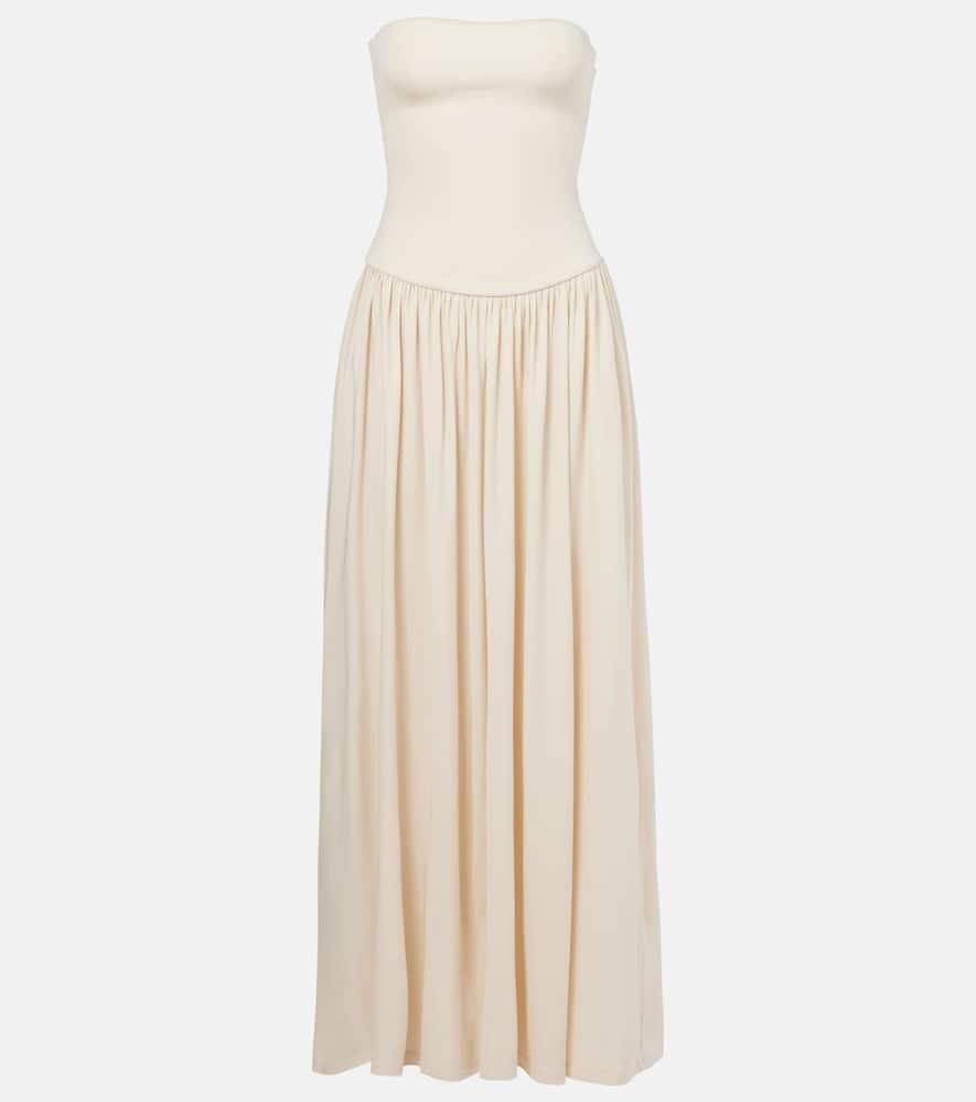 aya muse dia gathered strapless maxi dress