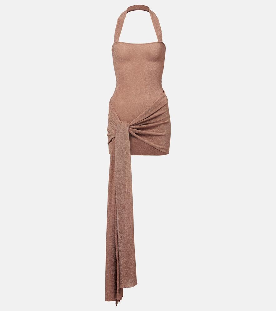 aya muse draped lamé minidress