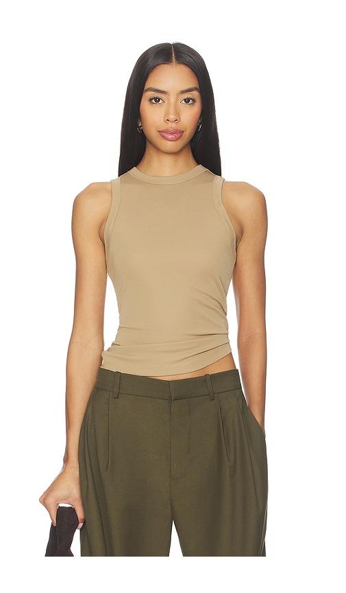 aya muse jersey high neck tank in tan.