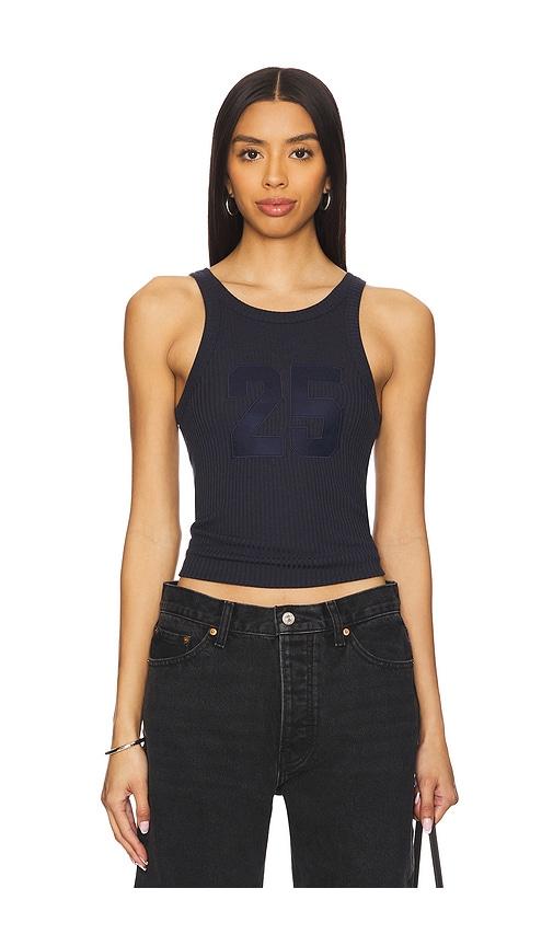 aya muse number tank top in navy.