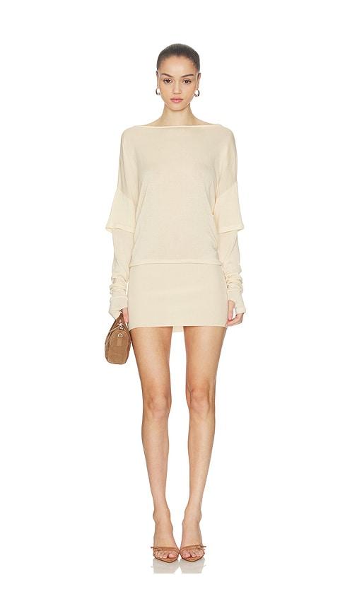 aya muse rea dress in taupe.