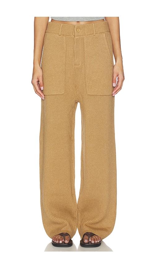 aya muse x revolve knit trouser in brown.