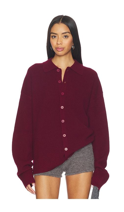 aya muse x revolve relaxed knit button up sweater in wine.
