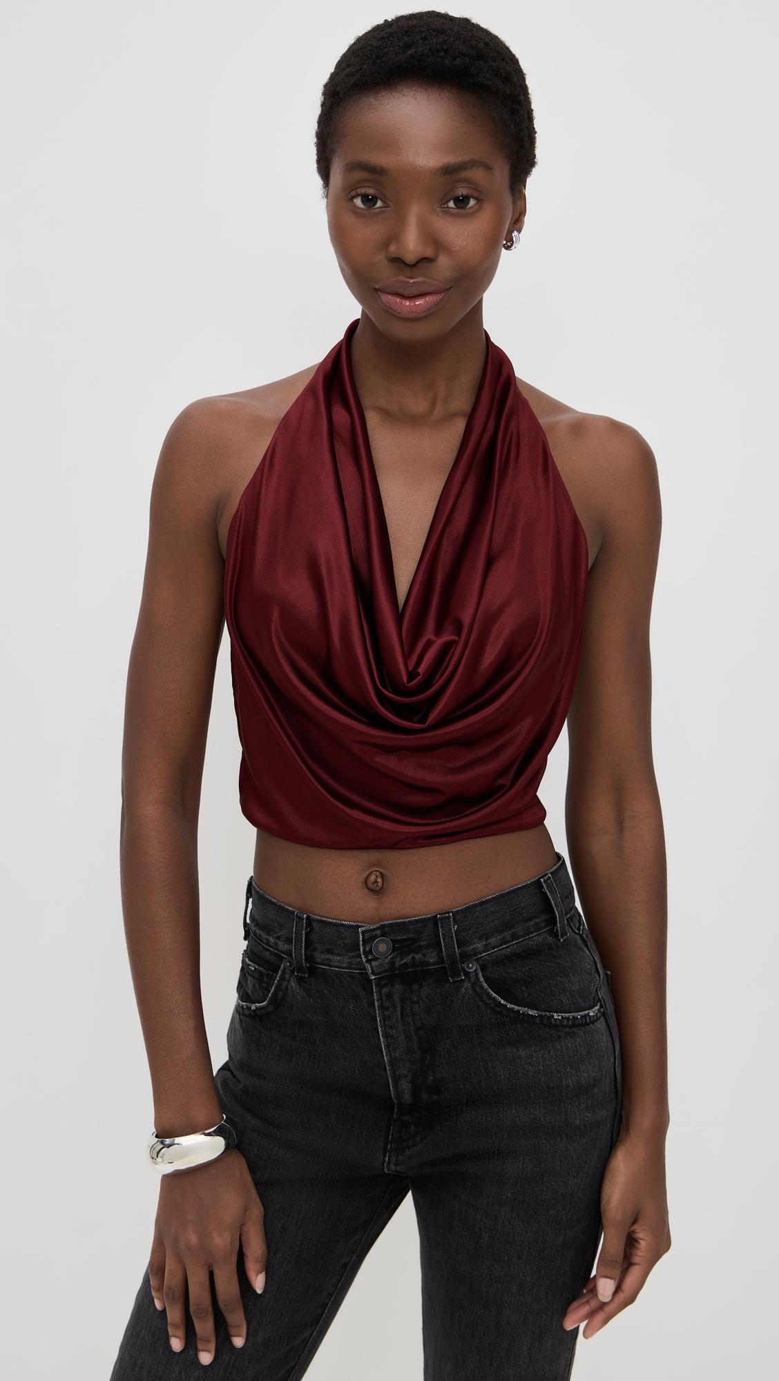 ayanna deep cowl tie back halter top