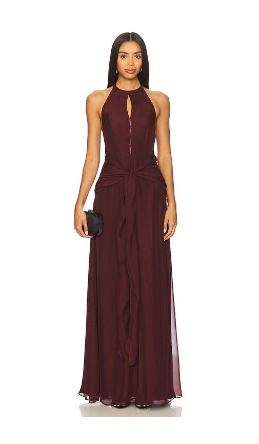 azeeza avya gown in wine.
