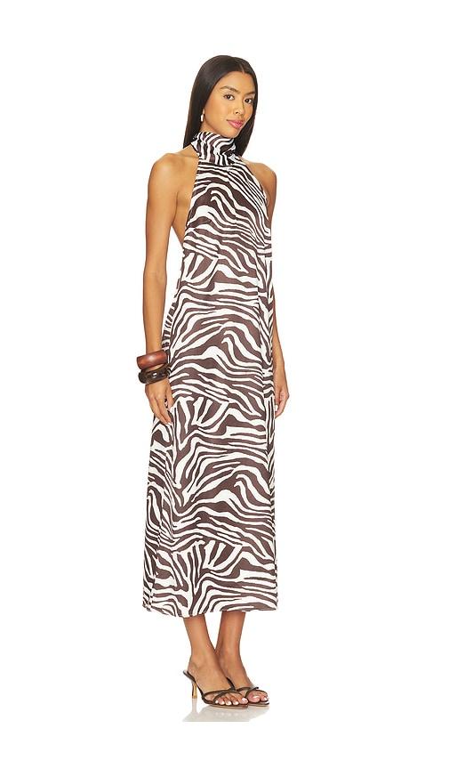 azeeza meera midi dress in brown.