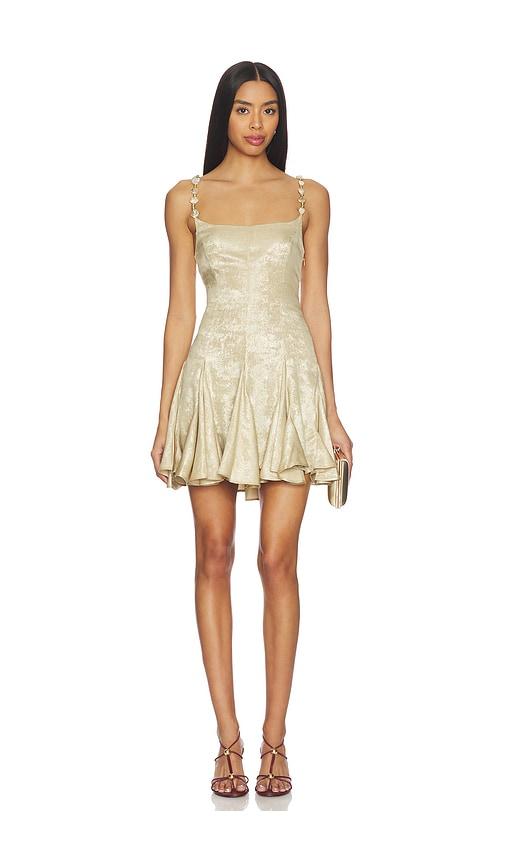 azeeza solenne mini dress in metallic gold.