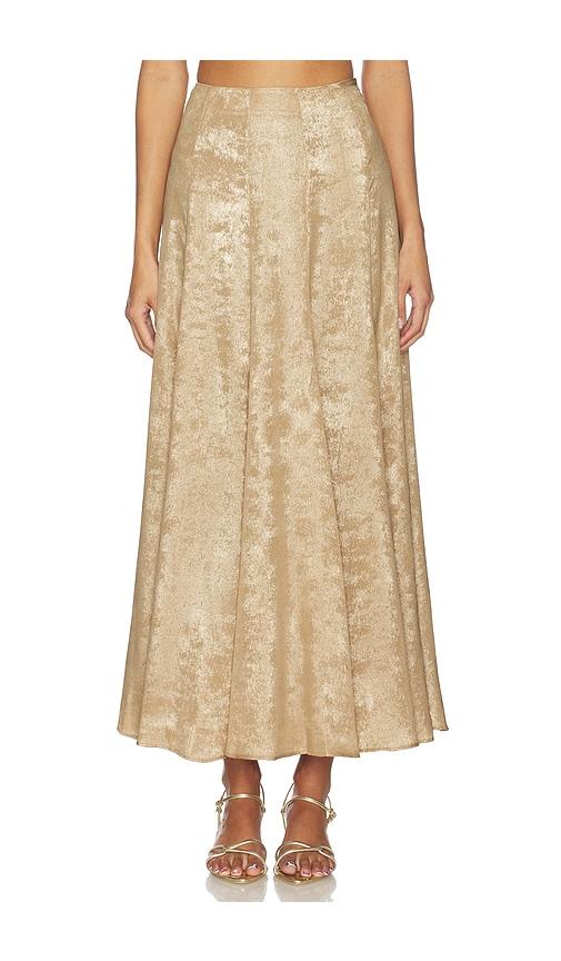 azeeza x revolve soren skirt in metallic gold.