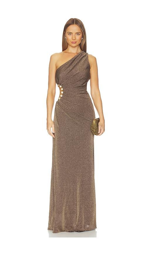 azulu rousseau dress in brown.