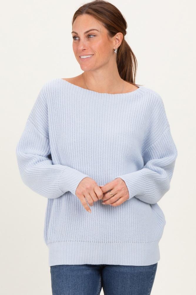 baby blue chunky knit boat neck sweater