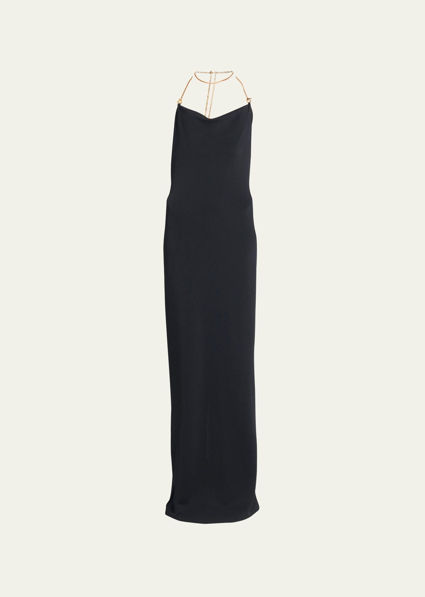 backless column gown with chain detail