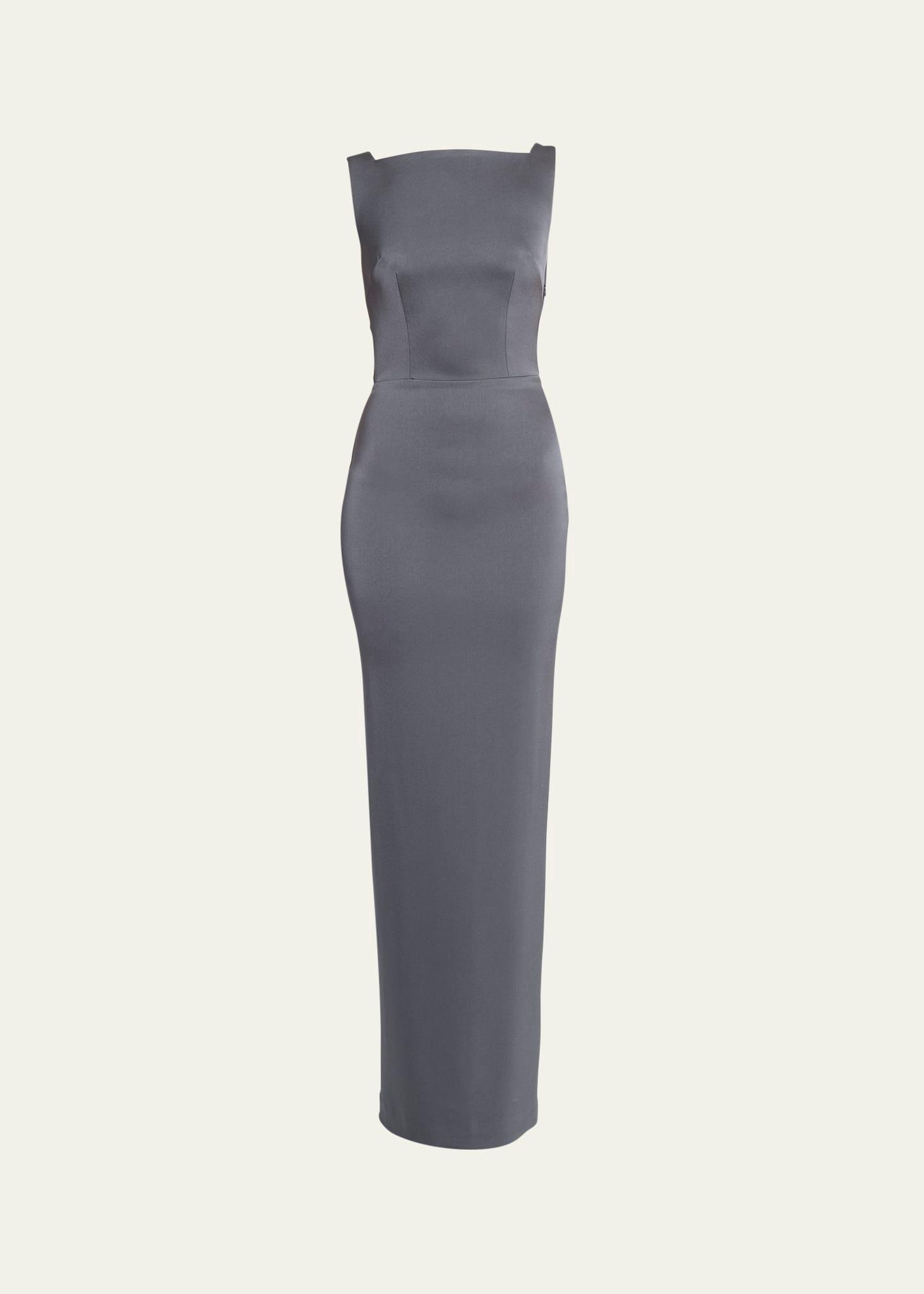 backless draped satin crepe column gown