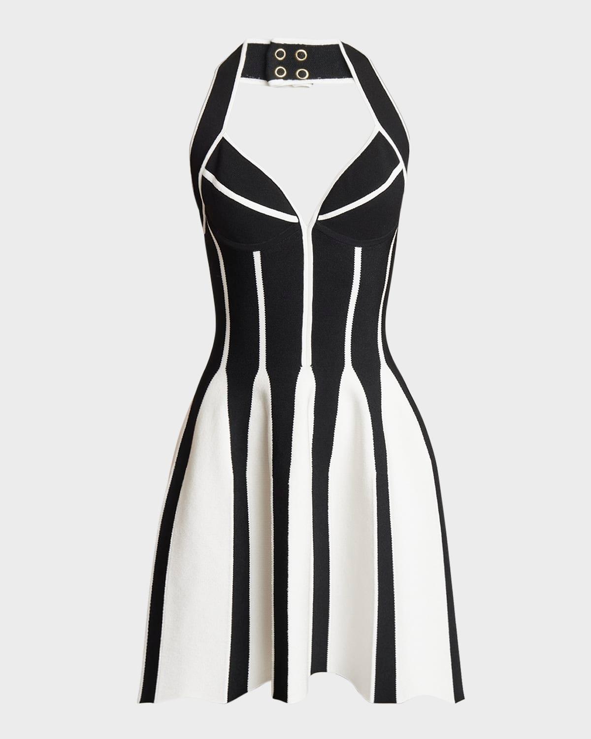 backless knit short halter skater dress