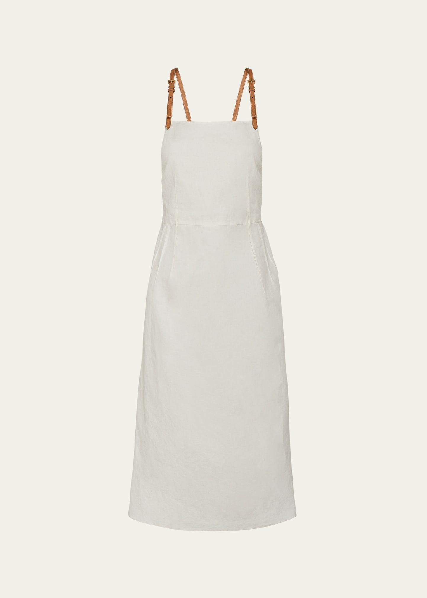 backless leather strap midi linen dress