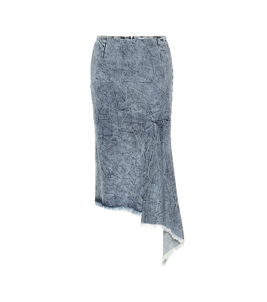 balenciaga asymmetric denim midi skirt