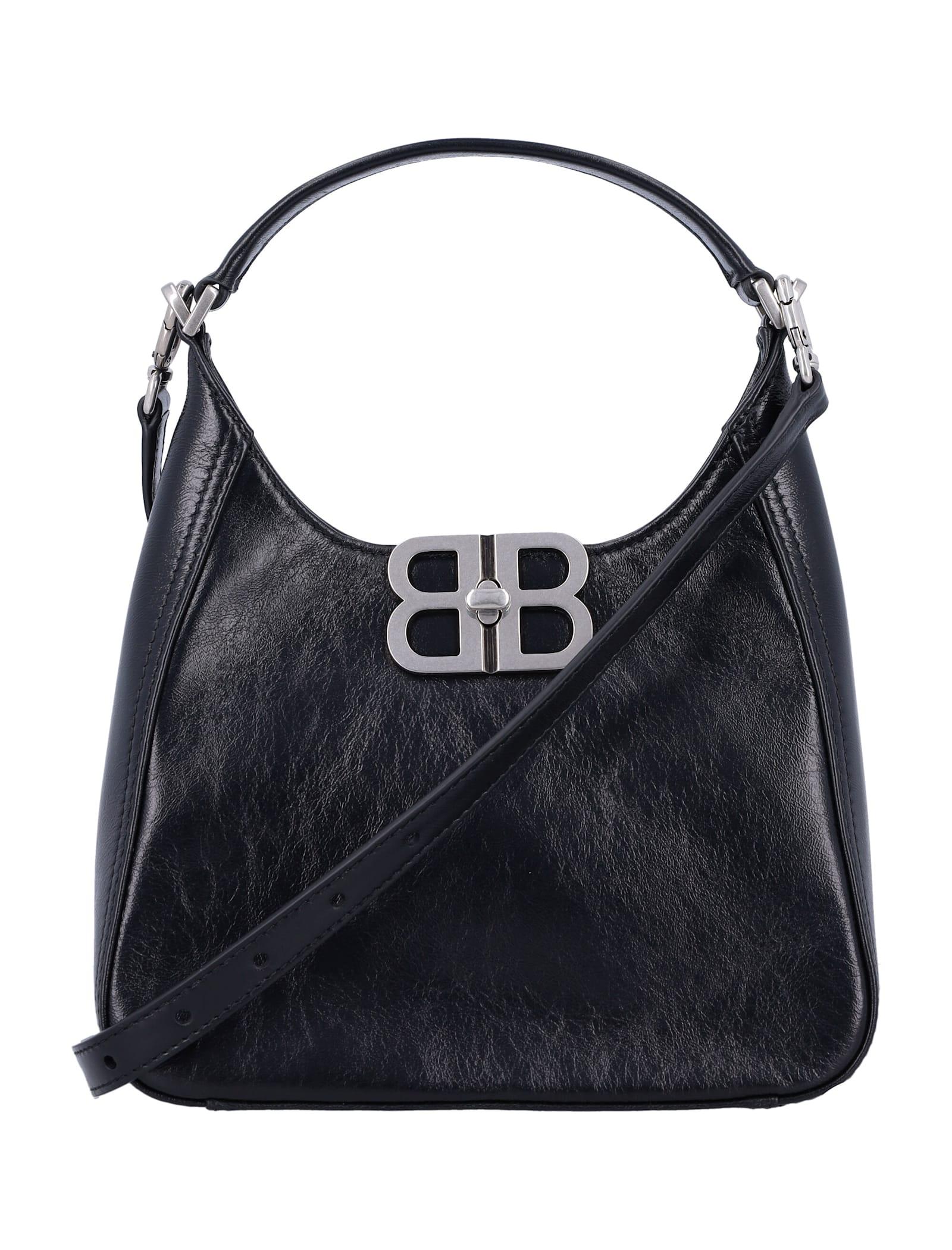 balenciaga black leather bb soft handbag