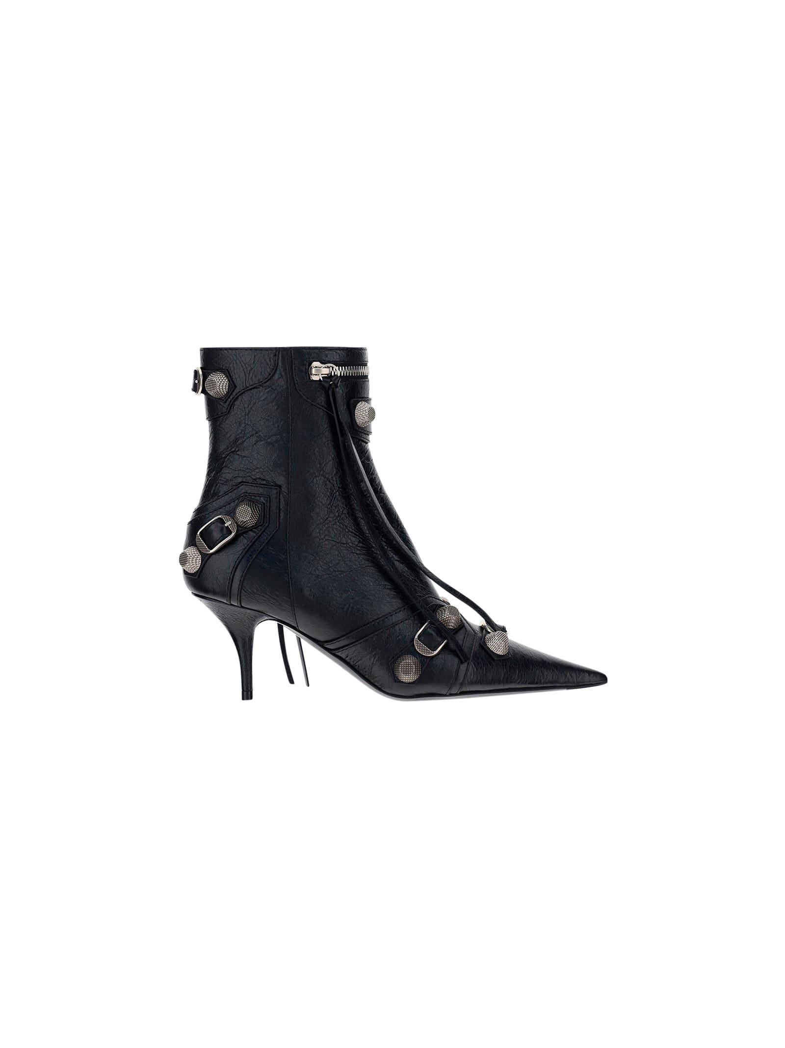 balenciaga black leather cagole ankle boot