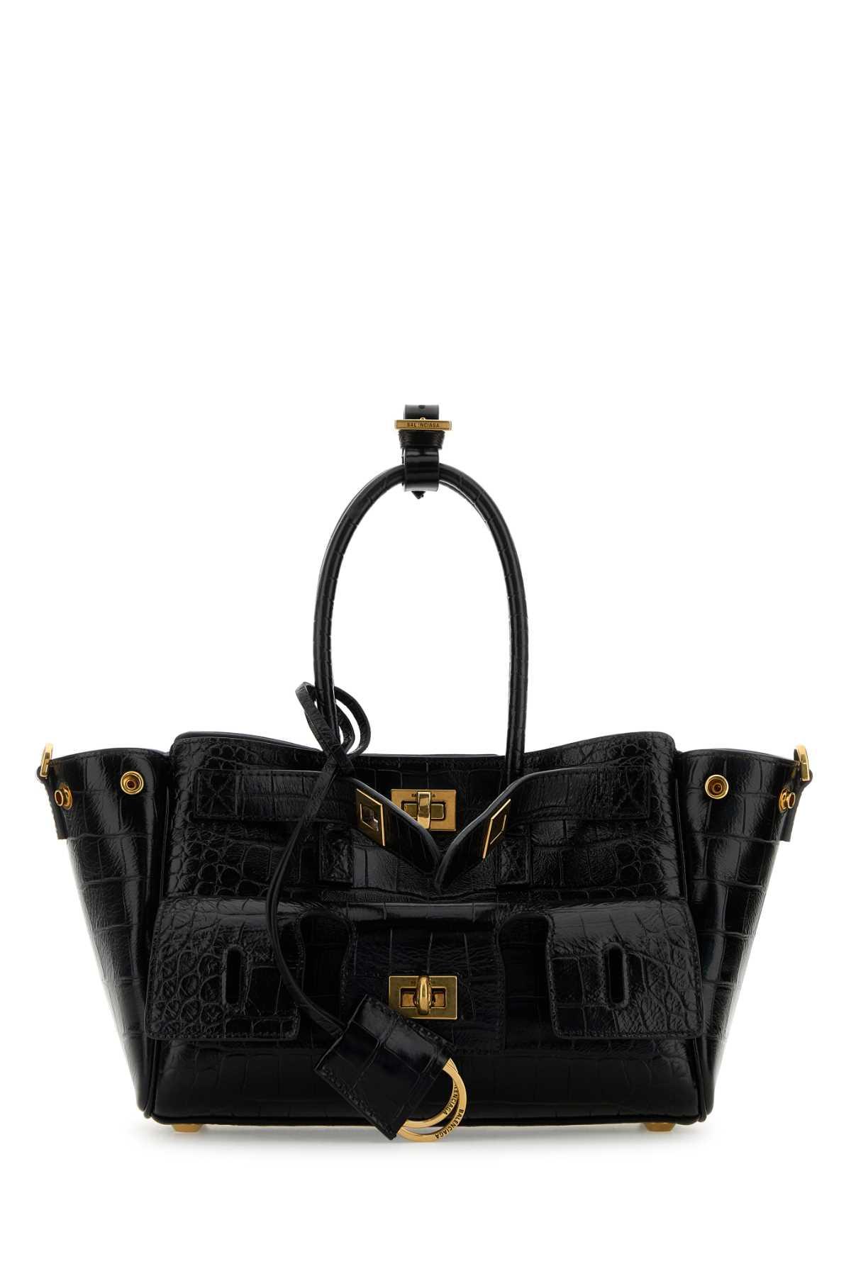 balenciaga black leather carry all bel air shopping bag