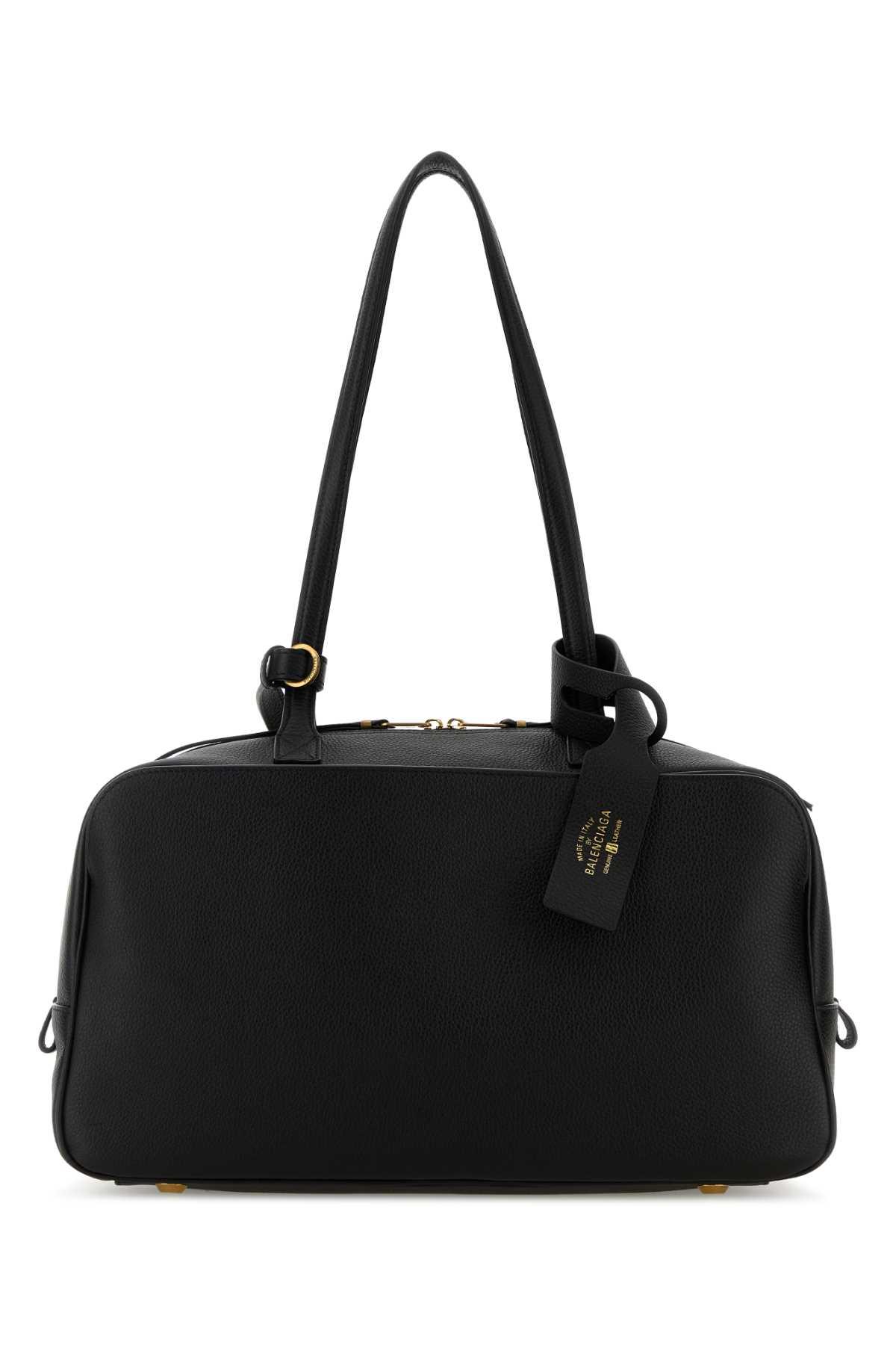 balenciaga black leather medium carrie shoulder bag