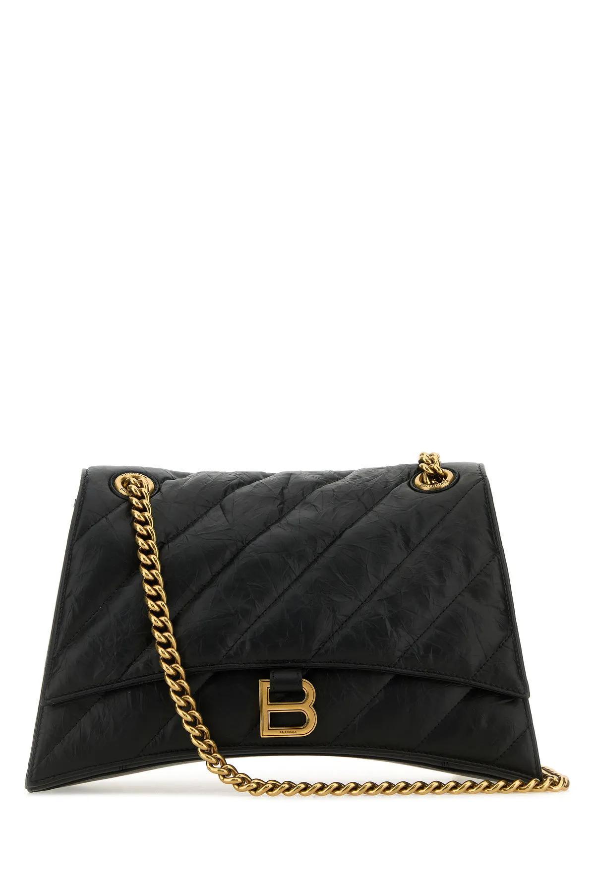 balenciaga black leather medium crush shoulder bag