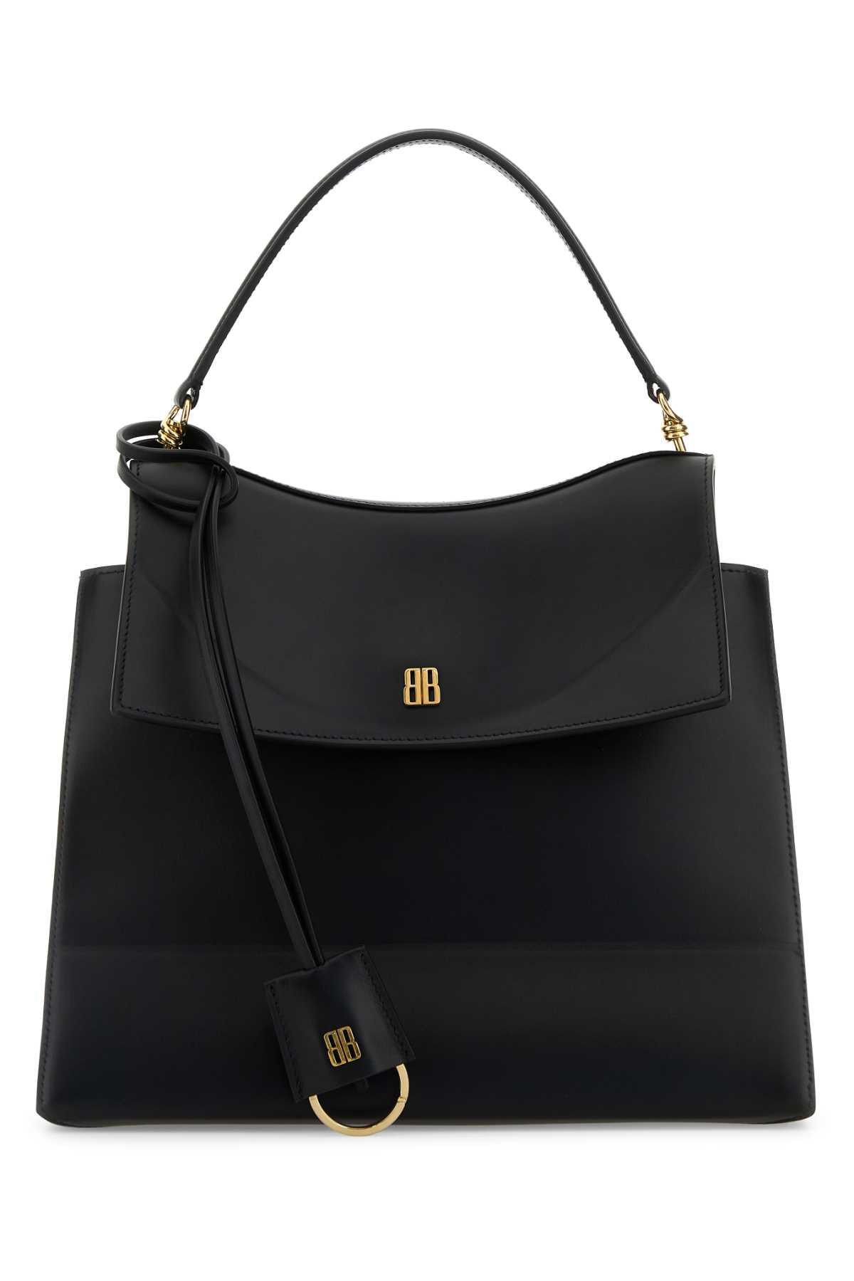 balenciaga black leather medium nano handbag