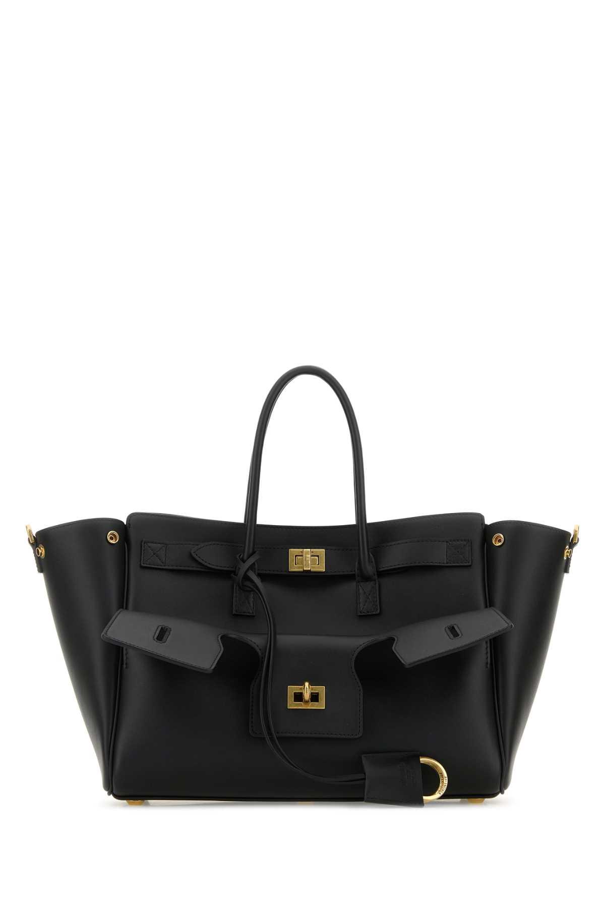 balenciaga black leather small carry all bel air shopping bag