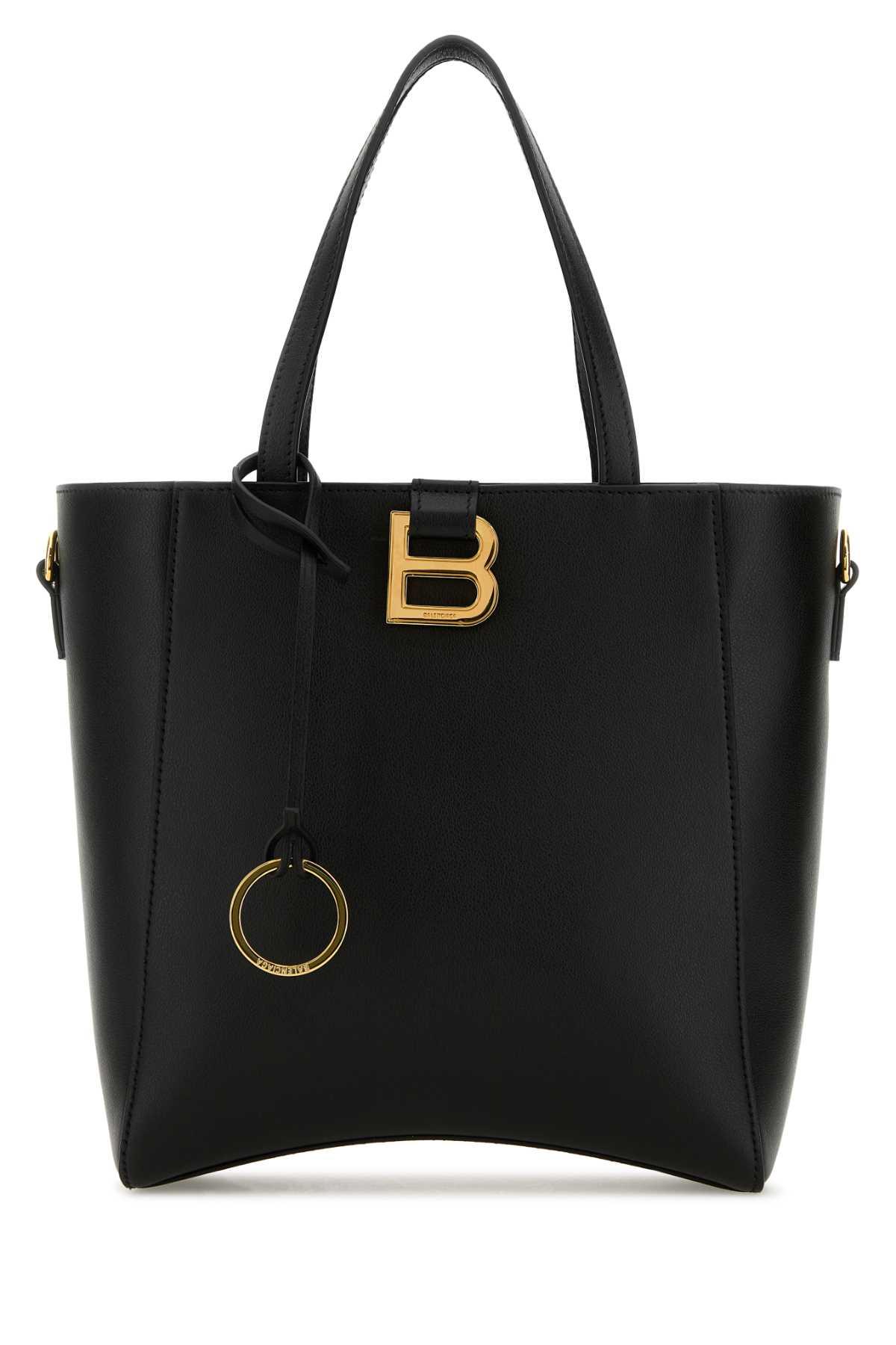 balenciaga black leather small hourglass handbag